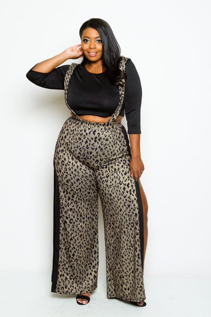 Plus Size Soft Velvet Cropped top and Overall Pants Set