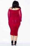 Plus Size Sexy Off Shoulder See Through Mesh Sleeve Dress