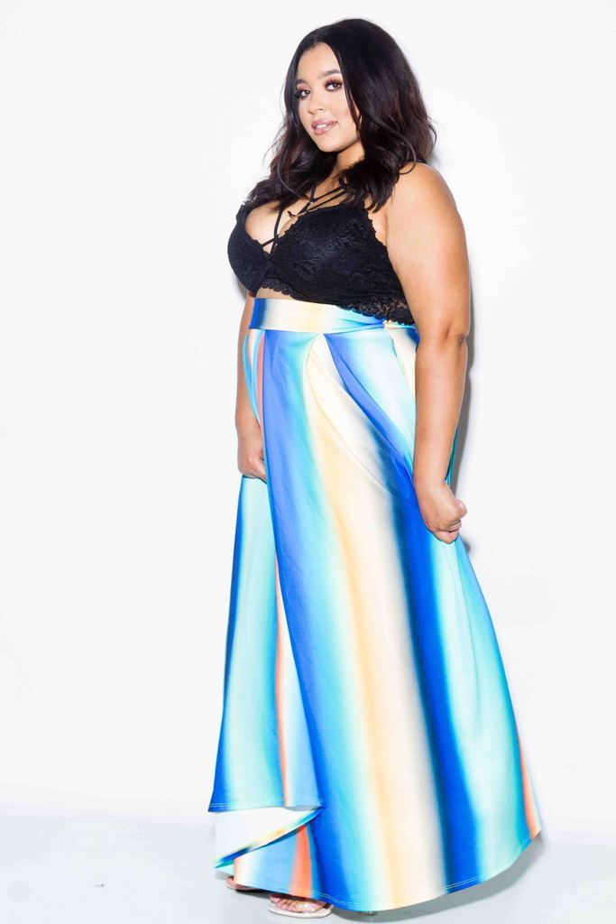 Plus Size Rainbow Maxi Skirt