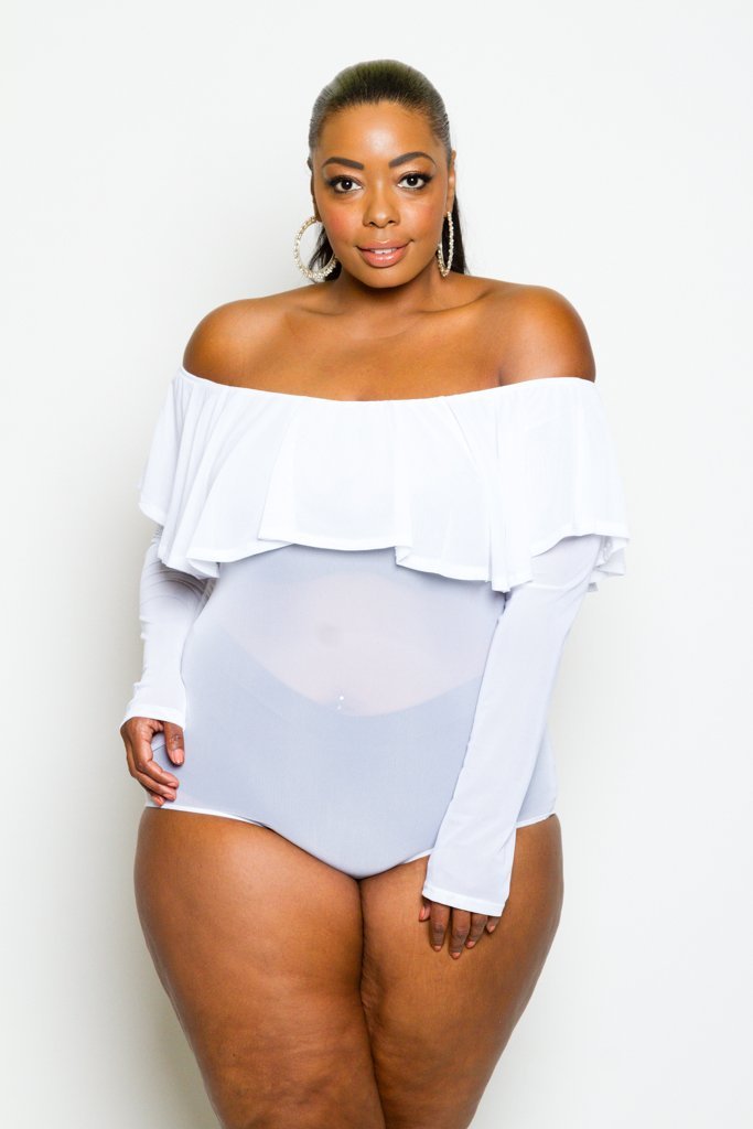 Plus Size Sexy Off Shoulder See Through Mesh Bodysuit