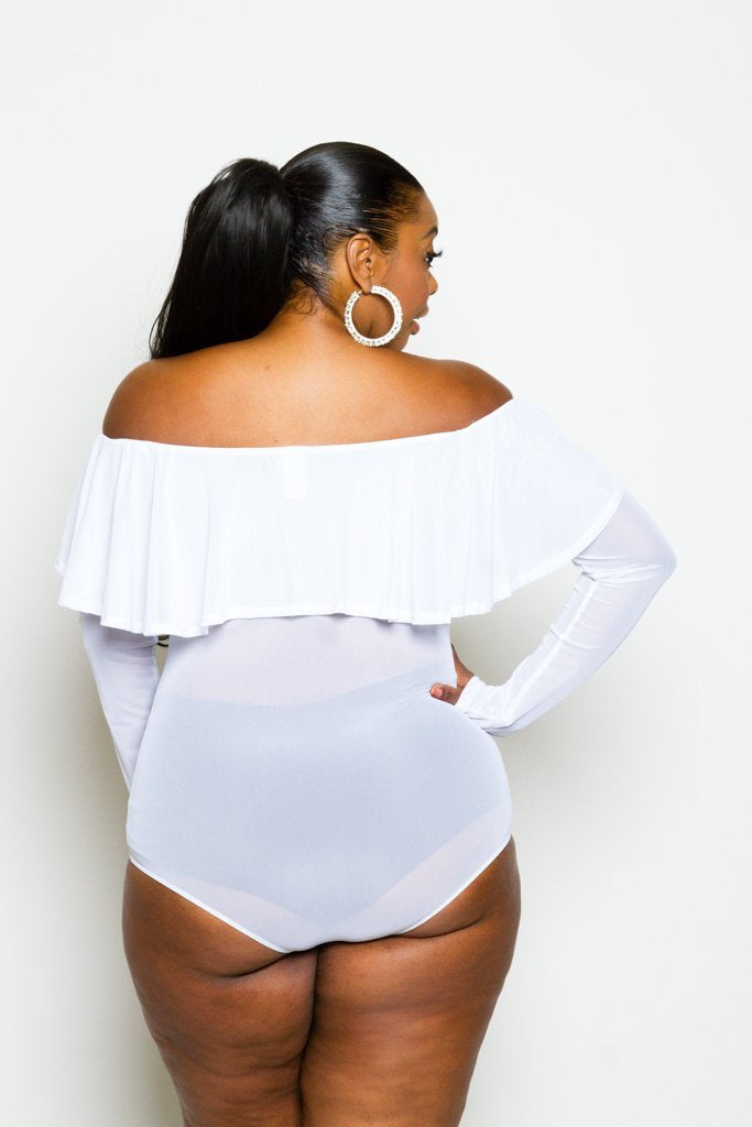 Plus Size Sexy Off Shoulder See Through Mesh Bodysuit