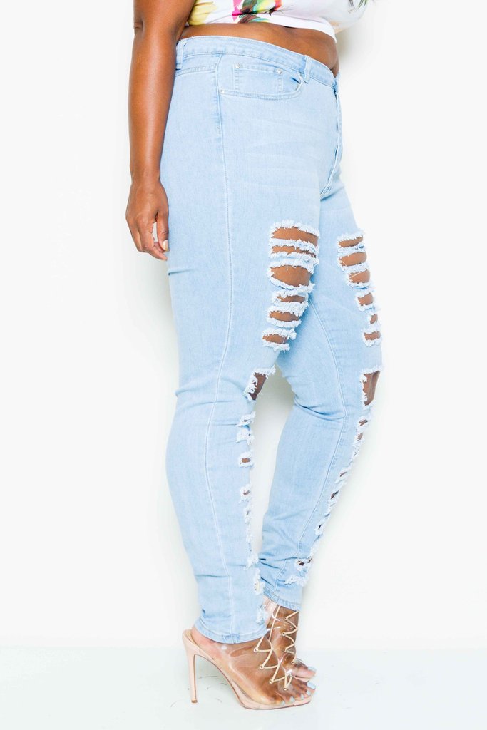 Plus Size Razor Trendy Distressed Skinny Jeans