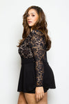 Plus Size Lace Long Sleeve Peplum Skirt Romper