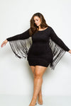 Plus Size Suede Pretty Flowy Fringe Sleeve Mini Dress