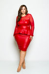 Plus Size See Through Mesh and Sleek Faux Leather Sexy Bodycon Dress
