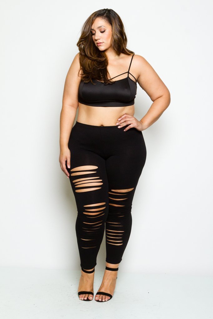 Plus Size Slashed Lazer Cut Leggings [SALE ITEM]