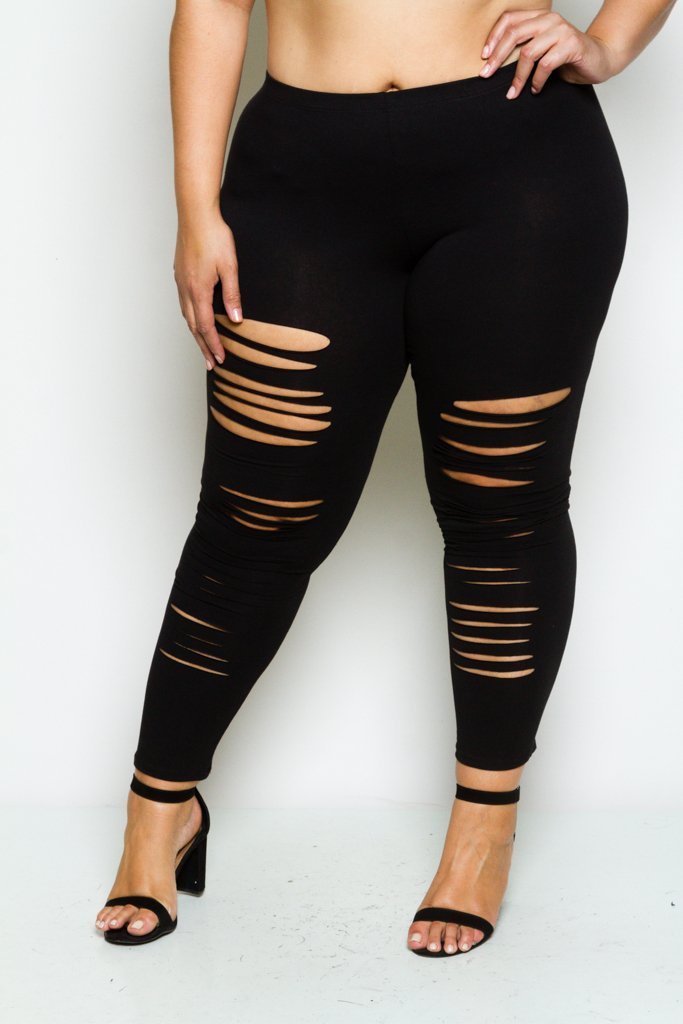 Plus Size Slashed Lazer Cut Leggings [SALE ITEM]