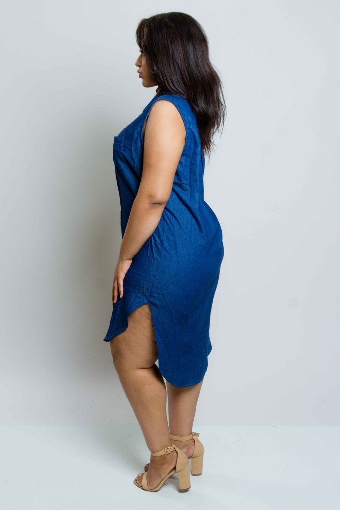 Plus Size Button Down Chambray Dress [SALE]