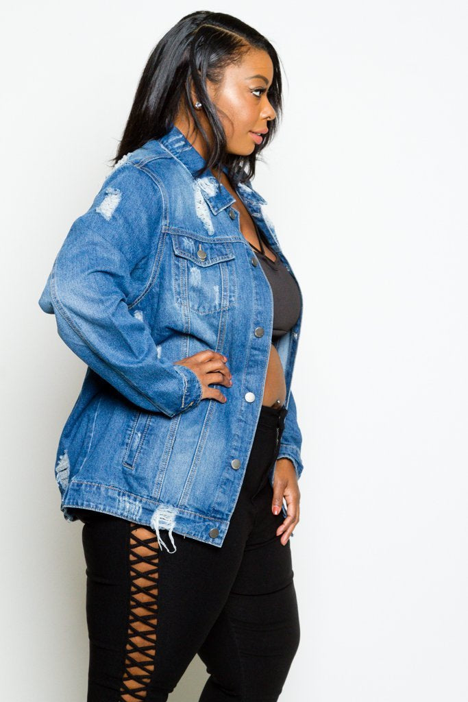 Plus Size Checkered Unique Print Denim Jacket