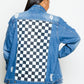 Plus Size Checkered Unique Print Denim Jacket