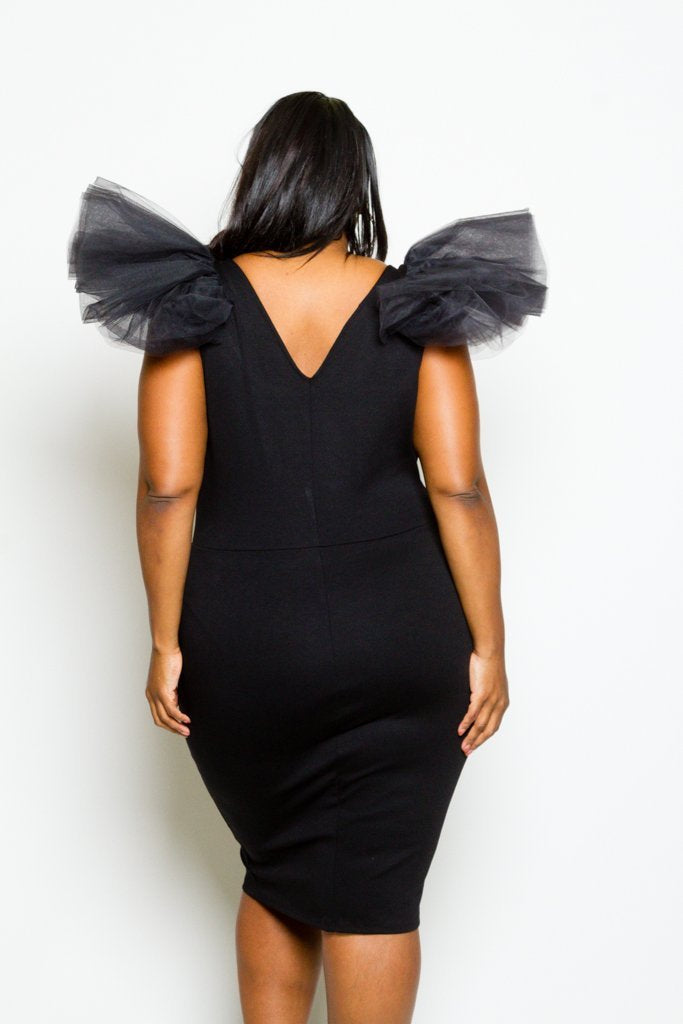 Plus Size Tulle Shoulder Sexy Bodycon Dress