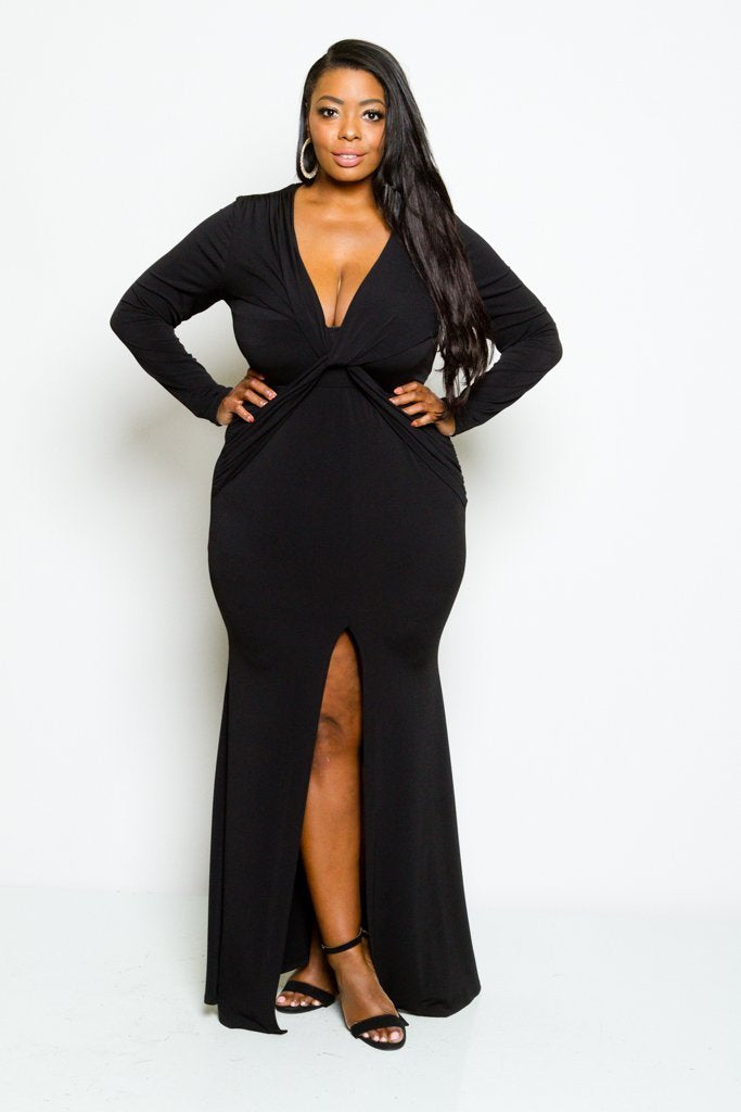 Plus Size Long Sleeve Twist Maxi Dress