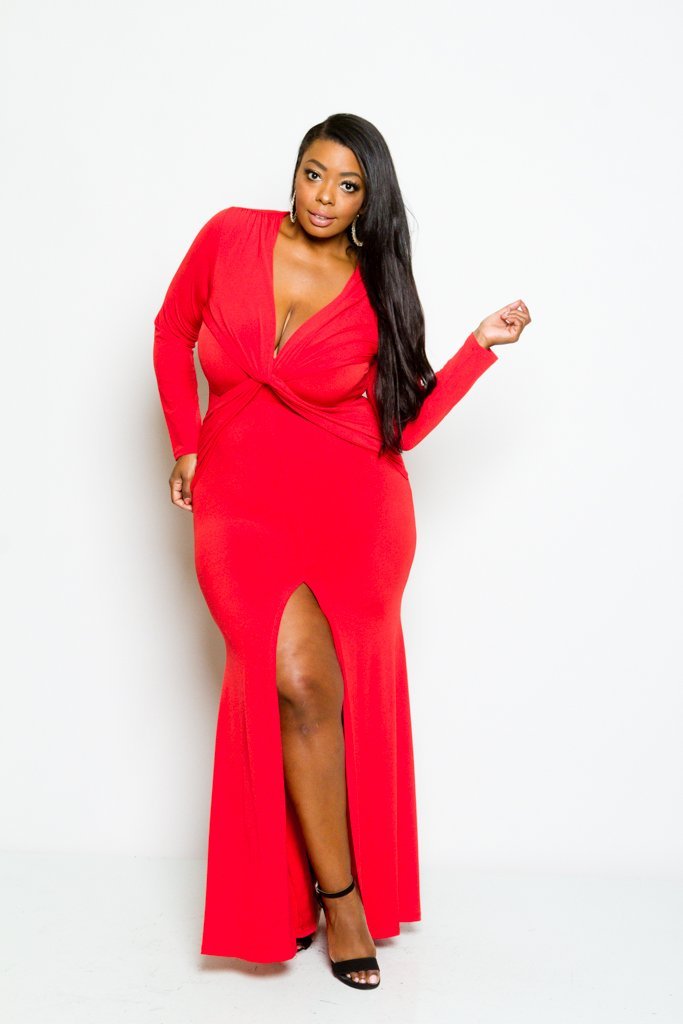 Plus Size Long Sleeve Twist Maxi Dress