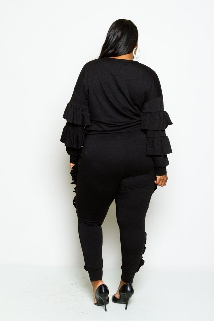 Plus Size Glam Ruffled Pull Over and Jogger Set
