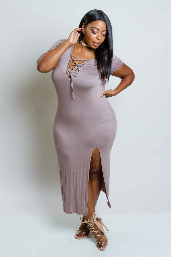 Plus Size High Slit Tie Maxi Dress