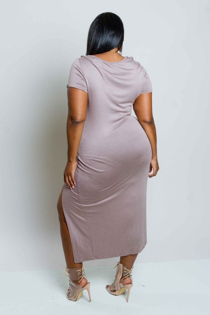 Plus Size High Slit Tie Maxi Dress