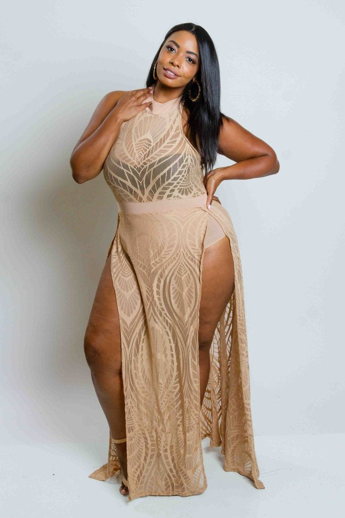 Plus Size Sexy Laced Double Slit Maxi Dress