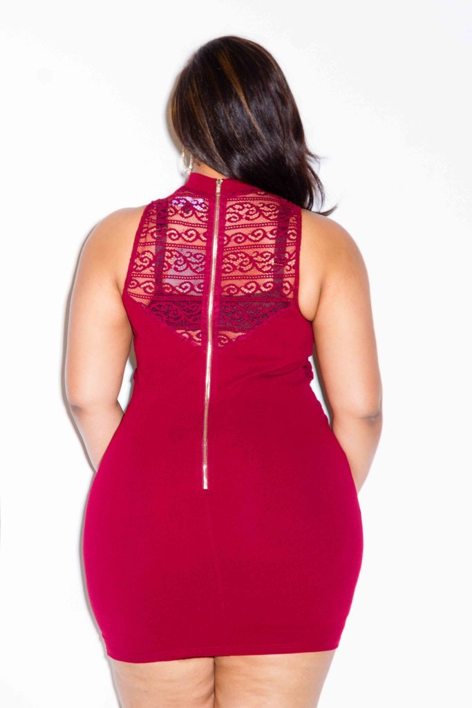 Plus Size Mini Dress with Sexy Lace Bib
