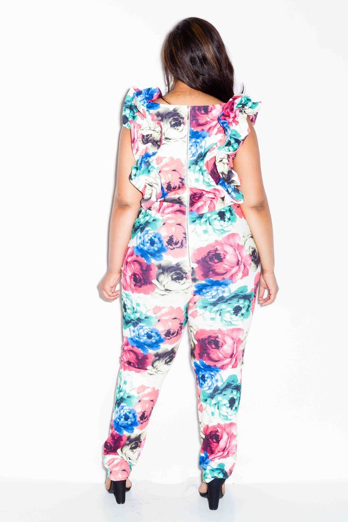 Plus Size Rose Jumpsuit with Glam Ruffle Sleeves