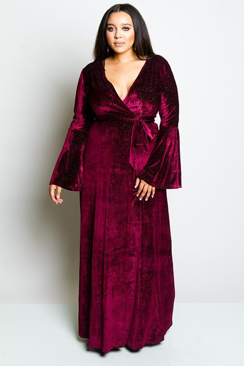 Plus Size Striped Soft Velvet Gown
