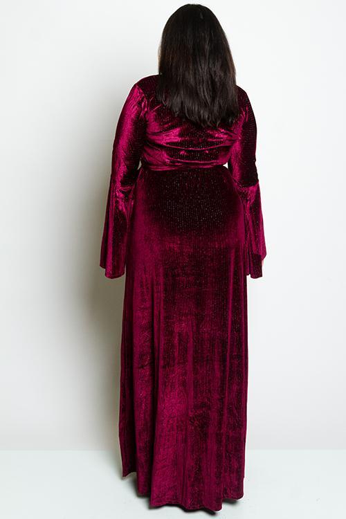 Plus Size Striped Soft Velvet Gown