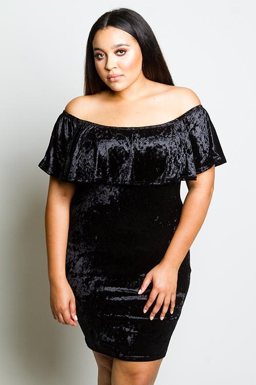 Plus Size Sexy Off Shoulder Soft Velvet Dress