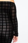 Plus Size Soft Velvet Grid See Through Mesh Dress