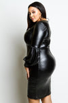 Plus Size Puffed Sleeve Leather Effect Dress