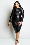 Plus Size Ruched Leather Effect Dress