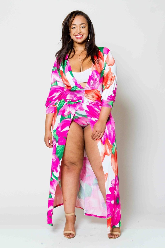 Plus Size Gorgeous Floral Maxi Dress with Bodysuit Insert