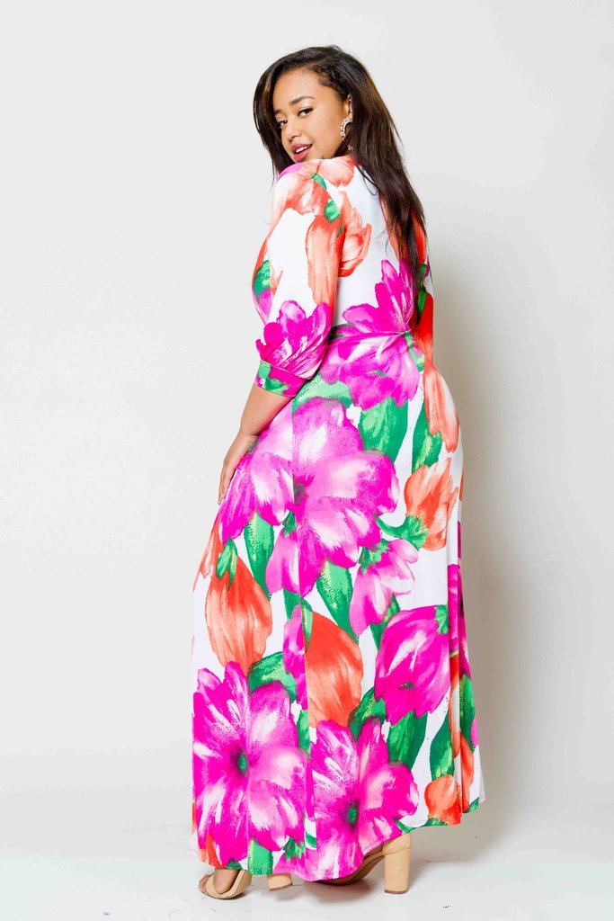 Plus Size Gorgeous Floral Maxi Dress with Bodysuit Insert