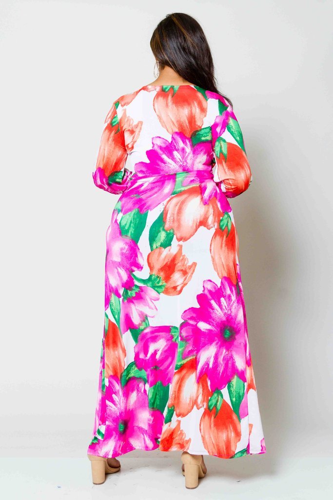 Plus Size Gorgeous Floral Maxi Dress with Bodysuit Insert