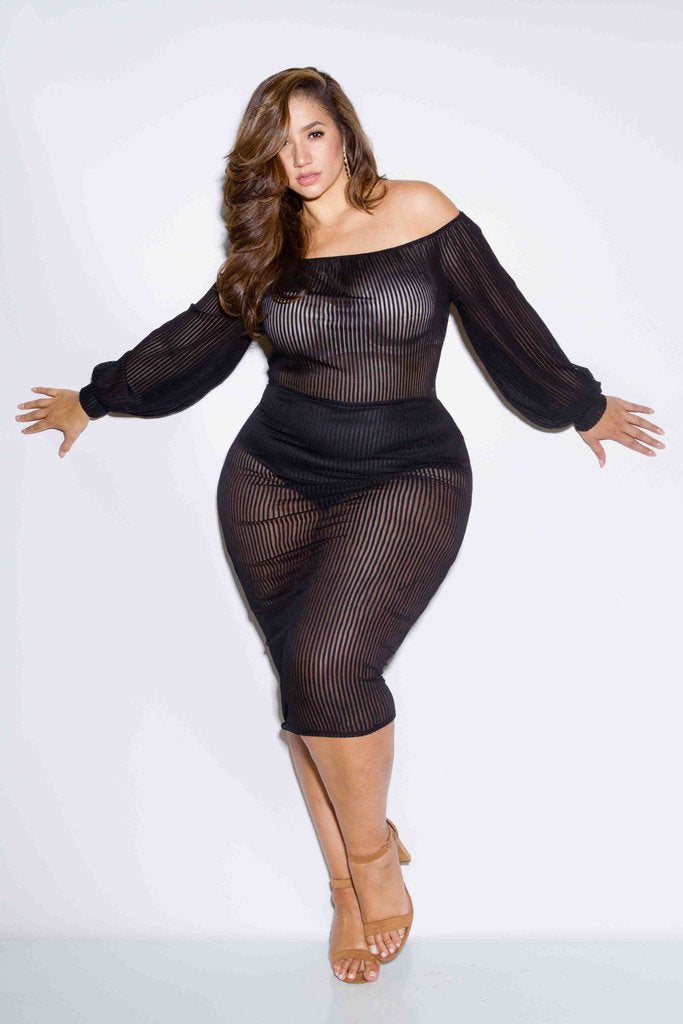 Plus Size Sexy Off Shoulder See Through Mesh Dress