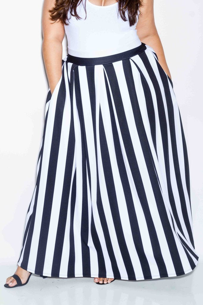 Plus Size Stripe Scuba Maxi Skirt