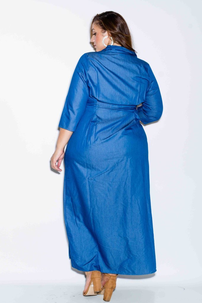 Plus Size Maxi Chambray Shirt Dress