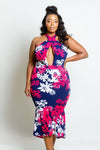 Plus Size Sexy Gorgeous Floral Showstopper Mermaid Cross Straps Dress