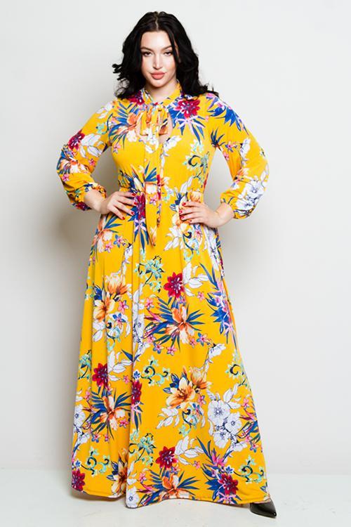 Plus Size Gorgeous Floral Bow Maxi Dress