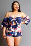 Plus Size Gorgeous Floral Sexy Off Shoulder Romper