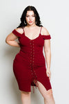 Plus Size Cold Shoulder Sexy Lace Up Dress