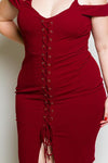 Plus Size Cold Shoulder Sexy Lace Up Dress