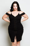 Plus Size Cold Shoulder Sexy Lace Up Dress