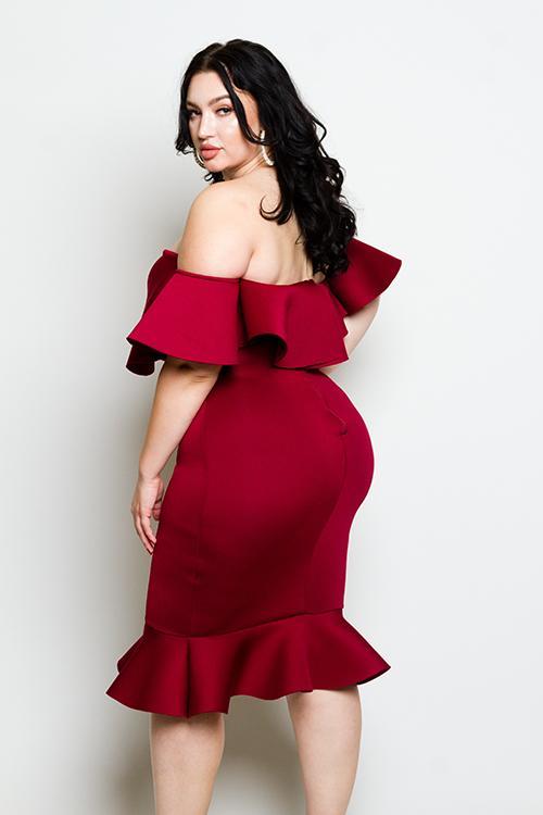 Plus Size Sexy Off Shoulders Slay Goddess Glam Ruffled Dress