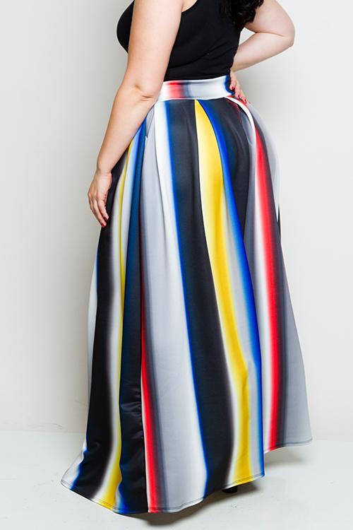 Plus Size Colorful Maxi Skirt
