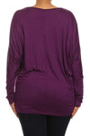 Plus Size Jersey Knit Dolman Top With Long Sleeves Top - Purple