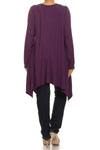 Plus Size Solid Long Sleeve Relaxed Fit Round Neck Tunic - Purple