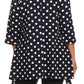 Plus Size Polka Dot Print Waist Length 3/4 Sleeve Top - Navy