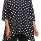 Plus Size Polka Dot Print Waist Length 3/4 Sleeve Top - Navy