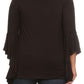Plus Size Solid Top Long Flutter Sleeves Round Neck - Black