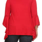 Plus Size Solid Top Relaxed Fit With Long Flutter Sleeves -Red