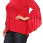 Plus Size Solid Top Relaxed Fit With Long Flutter Sleeves -Red